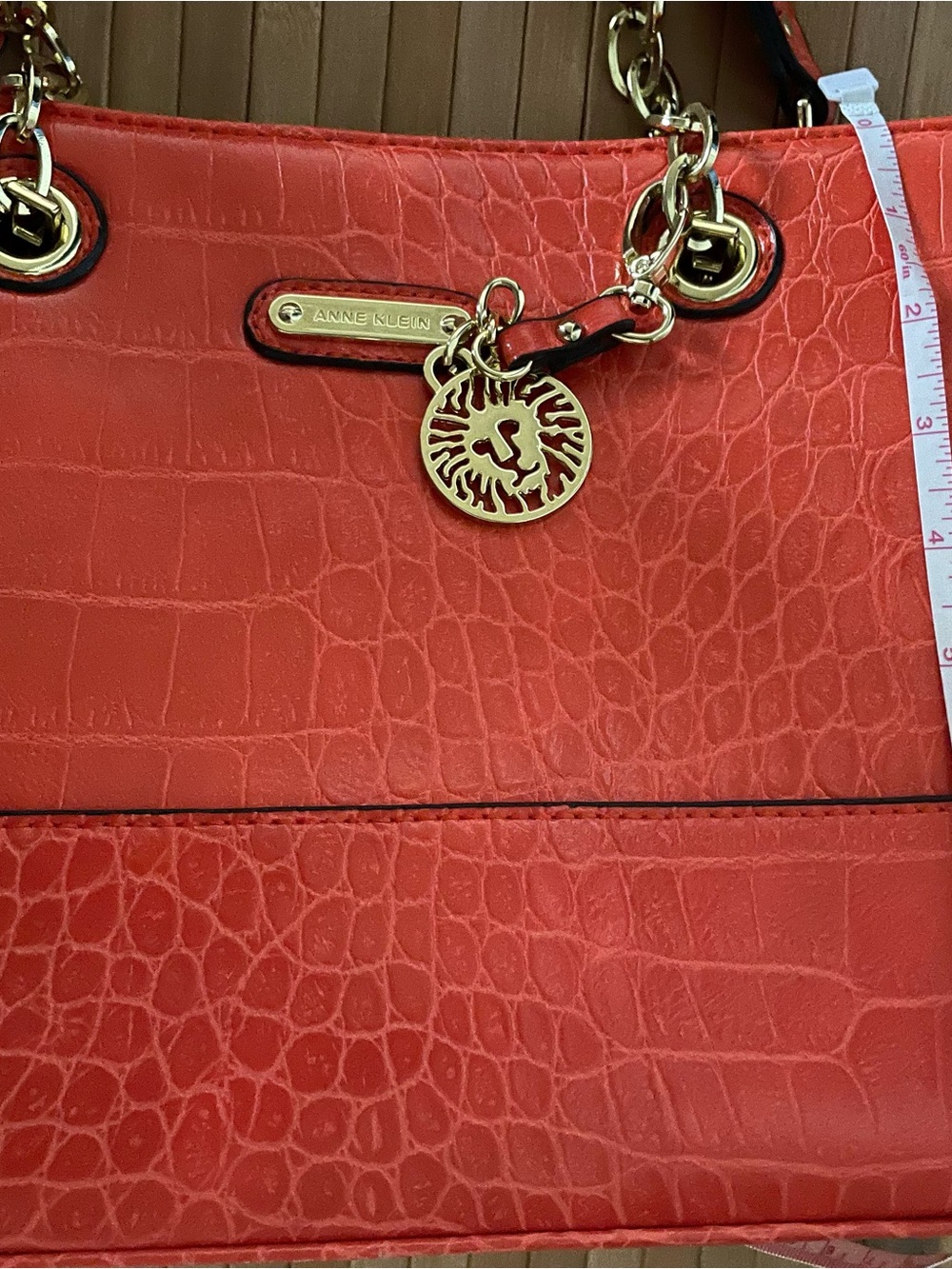 Anne Klein Reddish Orange/Coral Croc-Embossed Shoulder Tote with Gold Hardware - Picture 10 of 10
